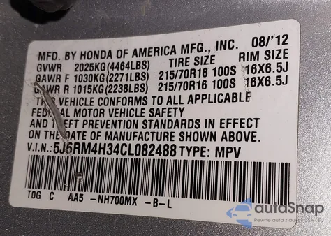 2012 Honda Cr-V Lx z USA, uszkodzony, nr VIN 5J6RM4H34CL082488